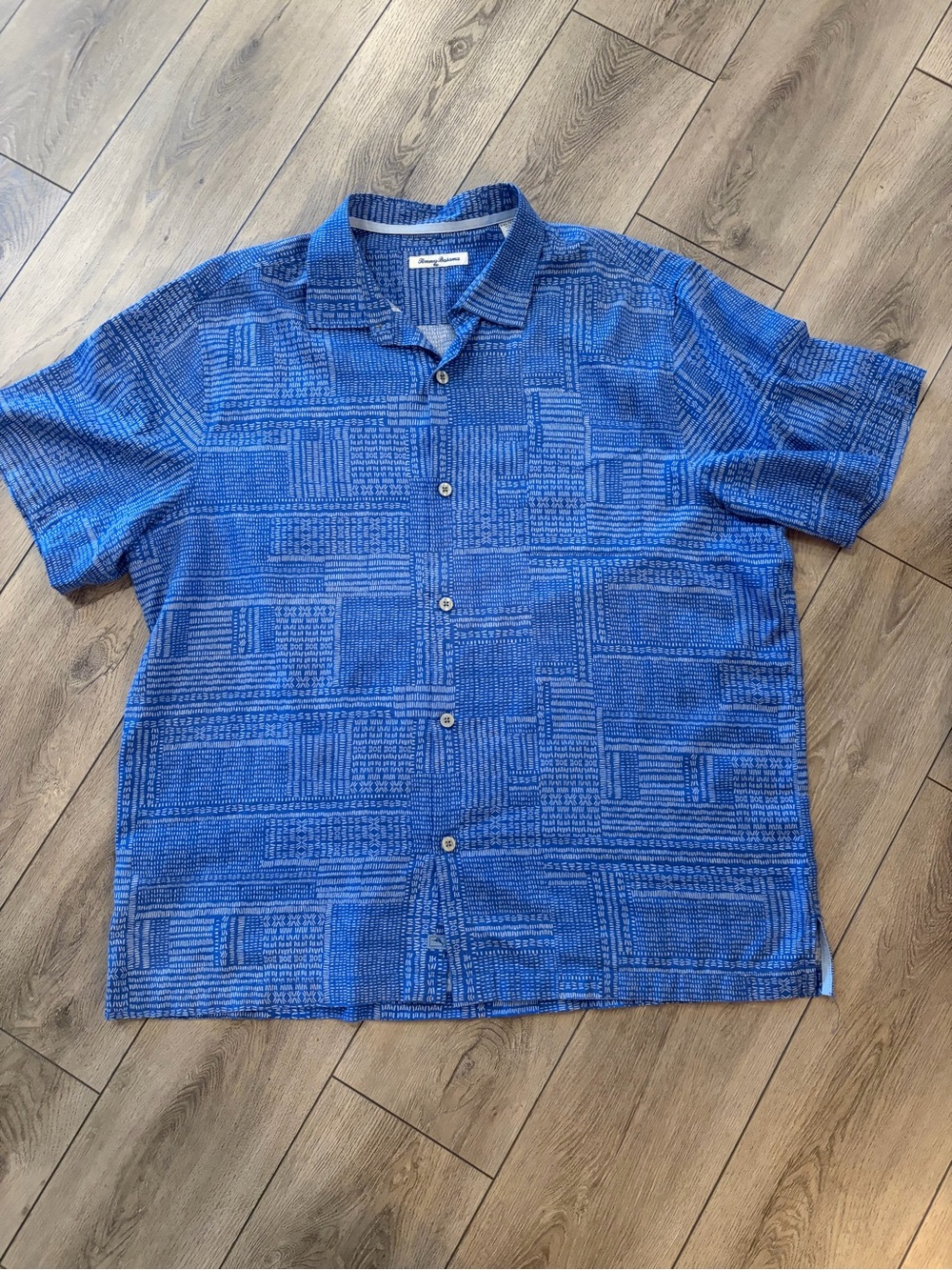 Tommy Bahama Royal Blue Short-Sleeve Button-Down Shirt COTTON/SILK blend XXL
